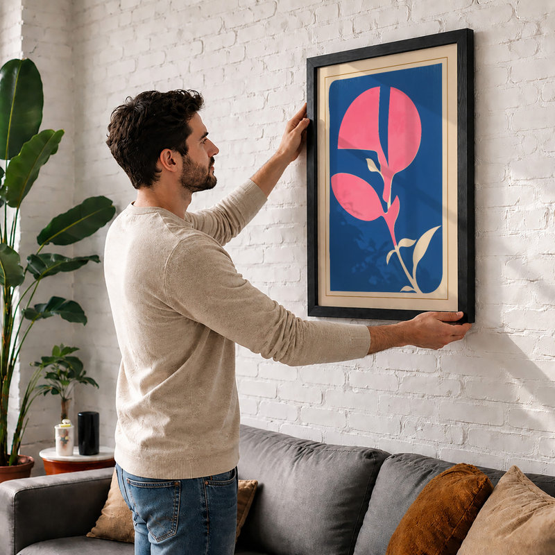 Pink Stem Botanical - Framed Print, A4 - 29.7 x 21.0 cm, White