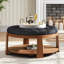 Grande table basse moderne avec repose-pieds rond surdimensionné et capitonné à 2 niveaux avec étagère en bois Table basse rembourrée pour le salon Repose-pieds avec roulettes, lin imperméable-552598943