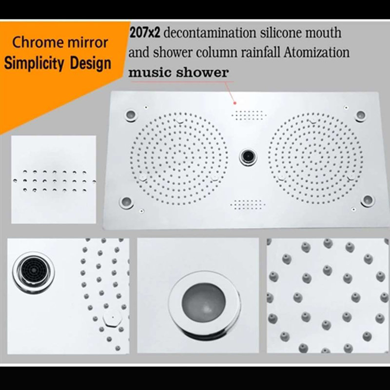 Fermo LED Remote Controlled Thermostatic Recessed Ceiling Mount Large Rainfall Waterfall Musical Shower System with Hand Shower