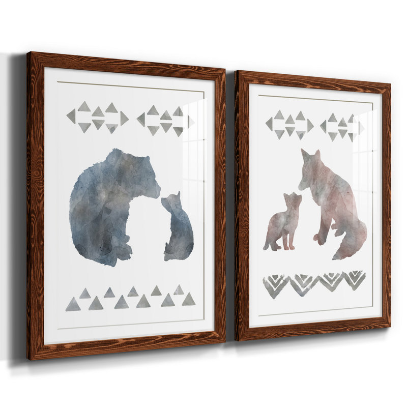 «Little Man Cave Bears», ensemble de 2 reproductions d'art, H 20 po x l 17 po x P 1 po, Papier avec cadre érable, Blanc