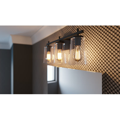 Applique murale Joanna 23 po à 3 lumières, culot moyen, noire et verre transparent (AFX JNNV2209MBBK)