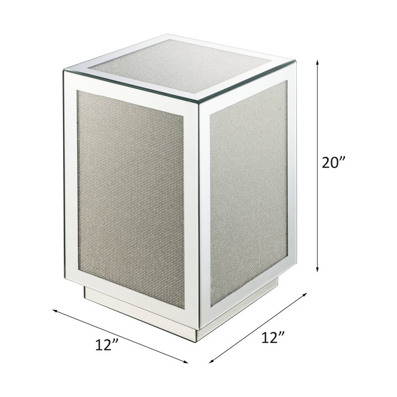 Table élégante en miroir avec faux diamants - l 12 po x P 12 po x H 20 po