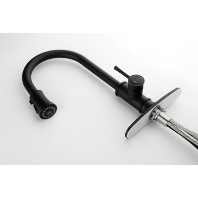 Kitchen Faucet Pull Out Spray Matte Black, Stainless Steel Made, 360 Rotating Nozzle For Practical Use, Corrosion & Rust, Single Handle To Manage Water Temperature Flow In Steel, Rotatable Effortless