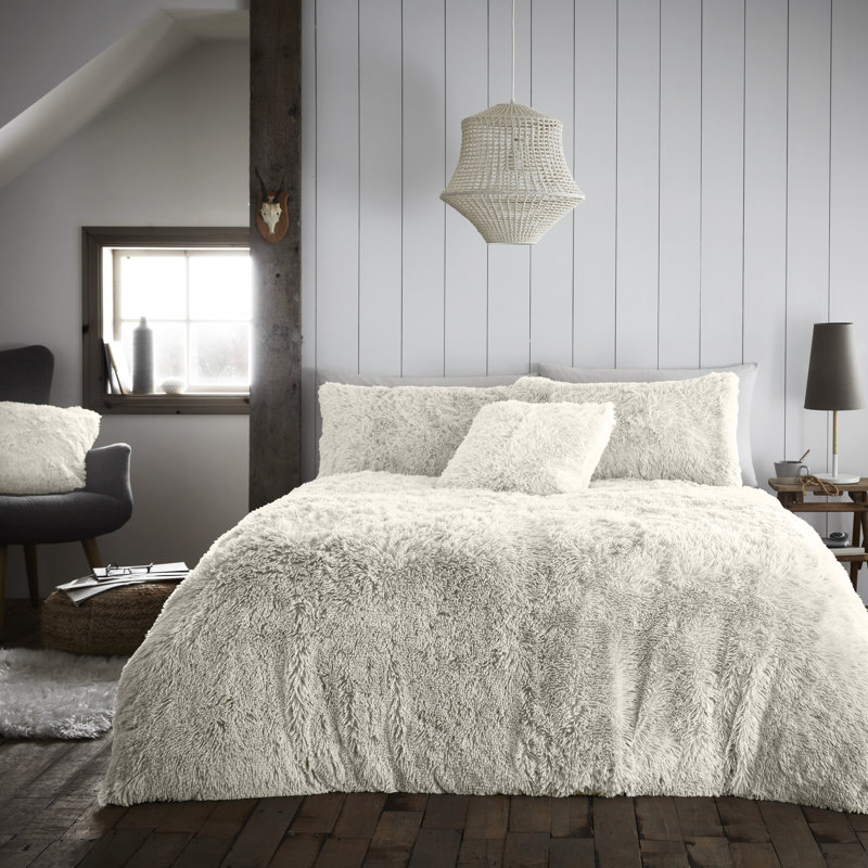 Solid Colour Duvet Cover Set with Pillowcases, Cream, Kingsize - 2 Standard Pillowcases
