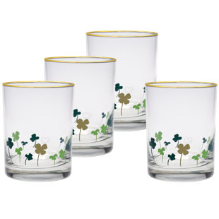 Culver 14-Ounce 22k Gold Rim DOF Double Old Fashioned Glass (Set of 4) - Lucky Shamrock Clover (Set of 4)