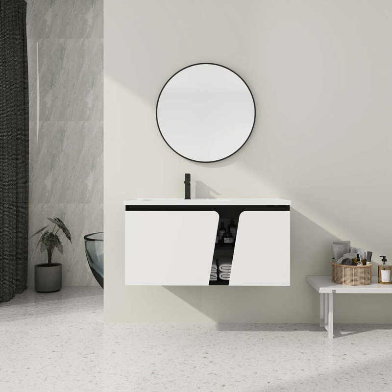 Meuble-lavabo simple 39,6 po avec plateau en céramique Rutu