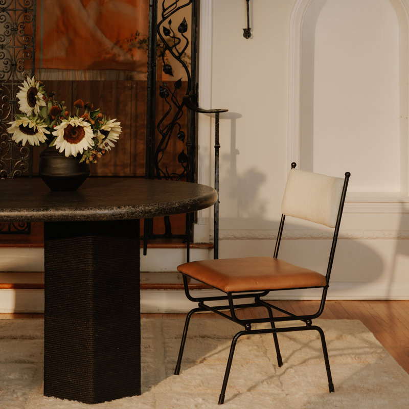 Posta Dining Chair Beige, Brown Top Grain Leather
