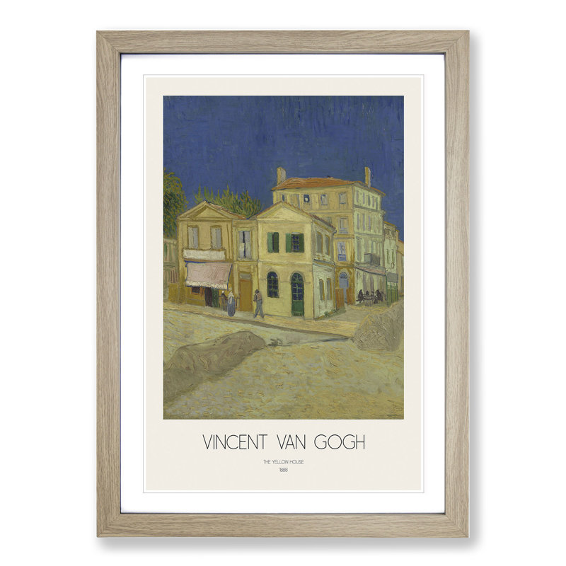 The Yellow House with Border by Vincent Van Gogh - Picture Frame Painting, 48cm H x 36cm W x 2cm D, Oak