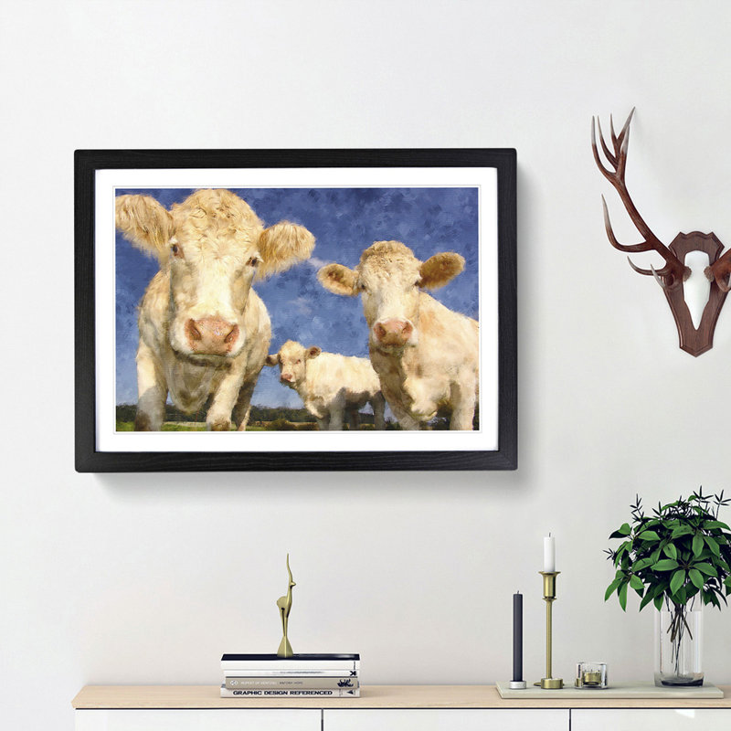 Three Dairy Cows - Picture Frame Graphic Art Print, 45cm H x 63cm W x 2cm D, Black Framed