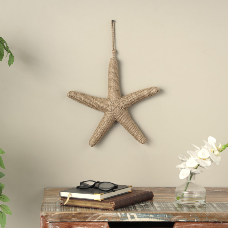 Décoration murale étoile de mer en corde de jute avec corde suspendue, Brun clair