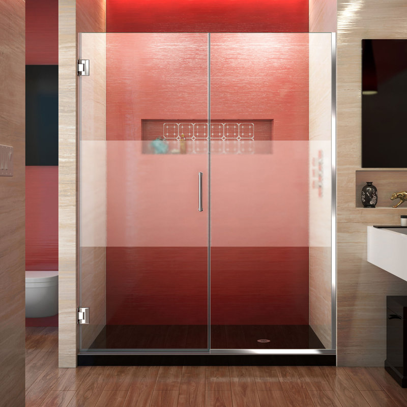 DreamLine Unidoor Plus 55 - 55.5 inch W x 72 inch H Frameless Hinged Shower Door in Chrome, Chrome, 55" W