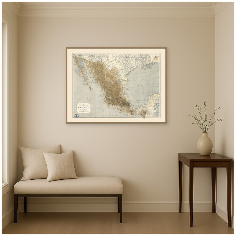 Vintage Mexico Map by Nostalgia Prints Framed Canvas Wall Art Print