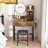 Round Led Makeup Mirror Vanity With 3 - Color Lights, 2 Large Drawers, Ports, And Hair Dryer Stand, Brown, Structure American Style Big Open Storage, Adjustable Brightness, Material Build-396850238