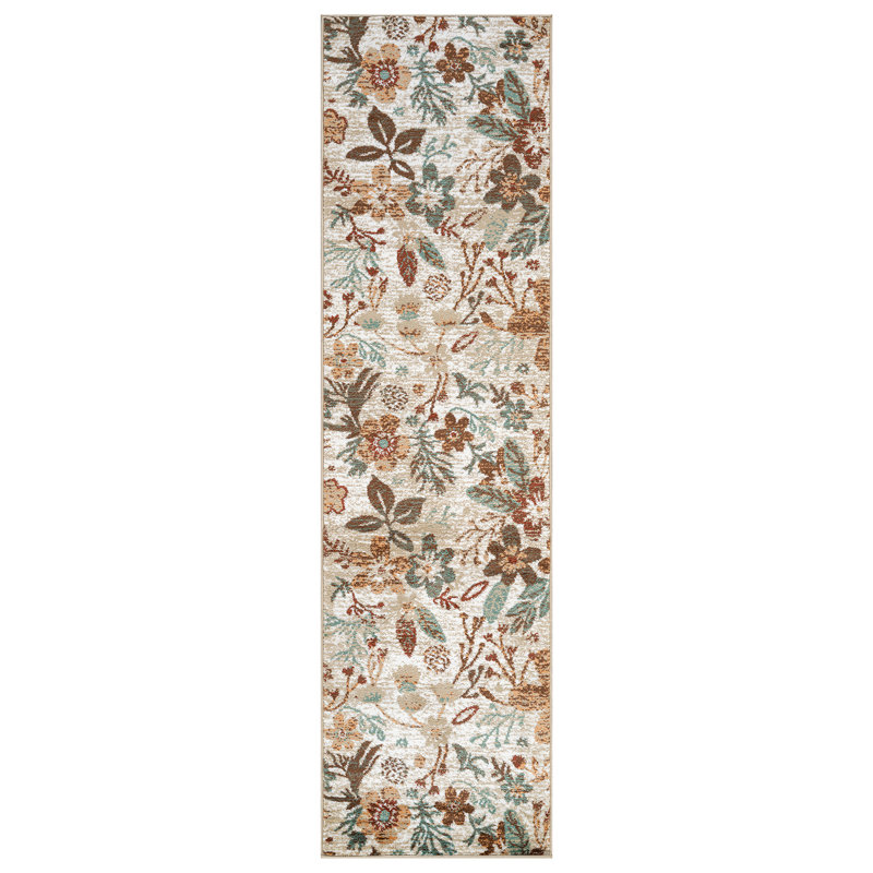 Beige Multi Garden Floral Area Rug, Runner 2'2" x 12'