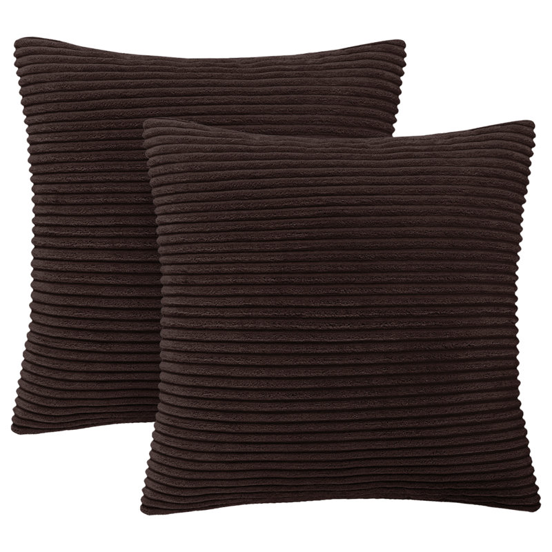 Aspire Homeware Striped Square Velvet Cushion Cover, Coffee, Pack of 2