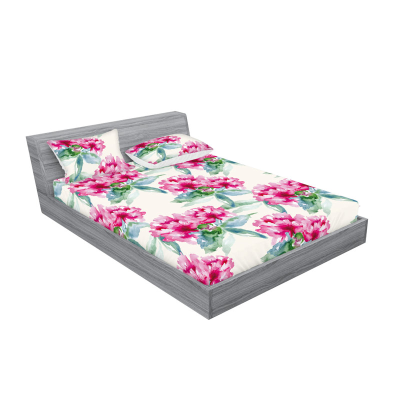 Drap-housse et taie décorative Ambesonne Fleurs de jardin romantiques corail foncé vert