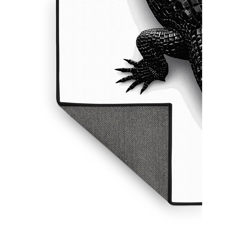 Tapis en brique douce et moelleuse de couleur industrielle en crocodile bleu Adriel, 7 x 10