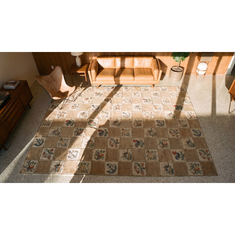 Grand tapis crocheté antique en laine ivoire