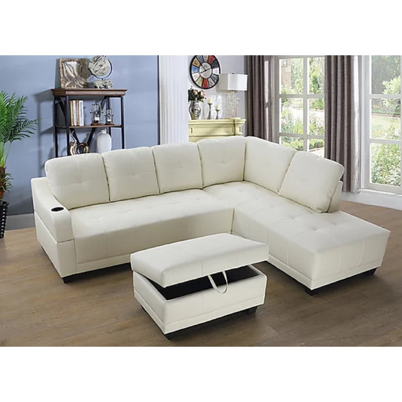 Sweetgrove Faux Leather L-Shaped Sectional, Right Hand Facing, Faux Leather Red
