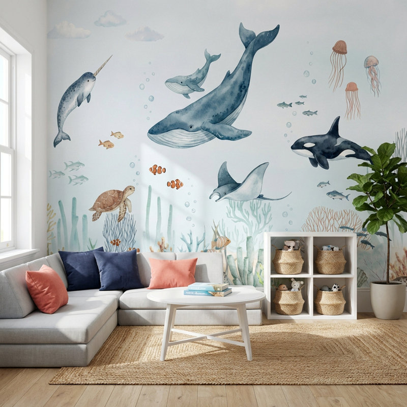 Papier peint sous l'eau Marine Life, 140 po x 108 po, Peler et coller