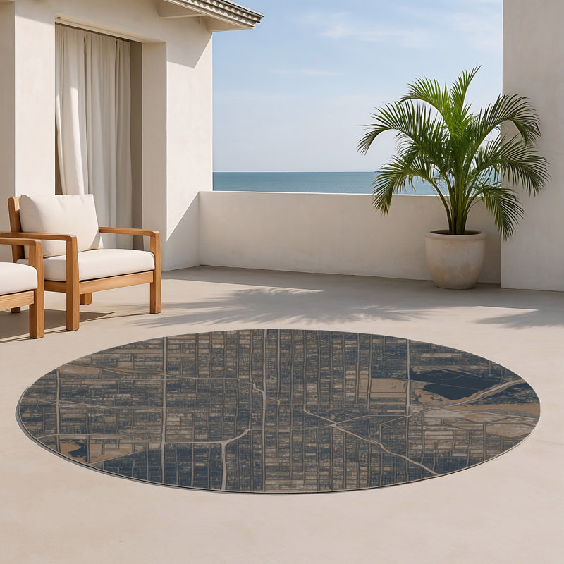 Tapis intérieur et extérieur noir Transport, Rond 5 pi