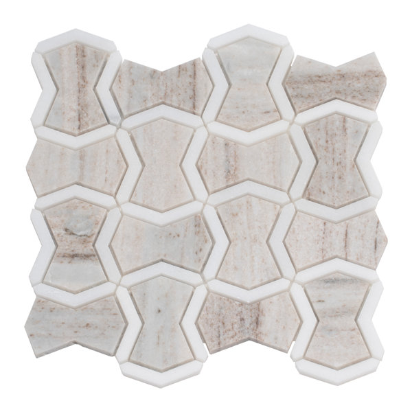 Mirage 10x10 Warm Beige White Marble White Mosaic Bowtie Wall and Floor Tile (3.68 sq ft/case) - 5 Pack