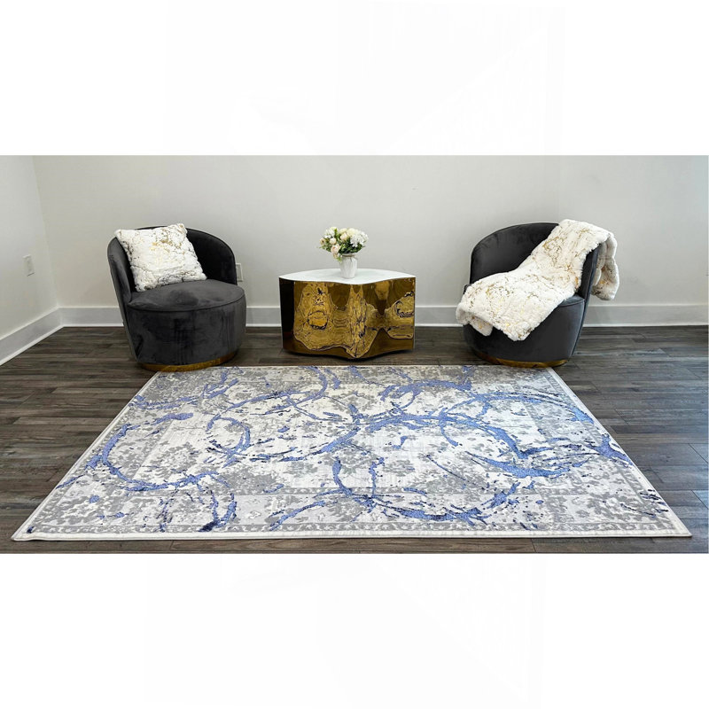 Tapis gris avec motifs abstraits Penina, Rectangle 2 pi 8 po x 5 pi