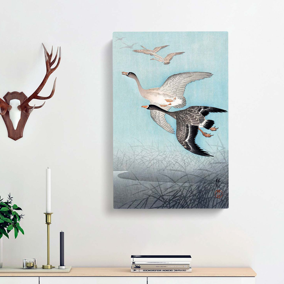 Great Geese in Flight by Ohara Koson - Wrapped Canvas