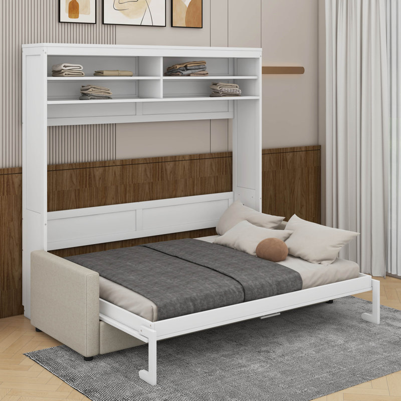 Queen Size Murphy Bed With Sofa, White