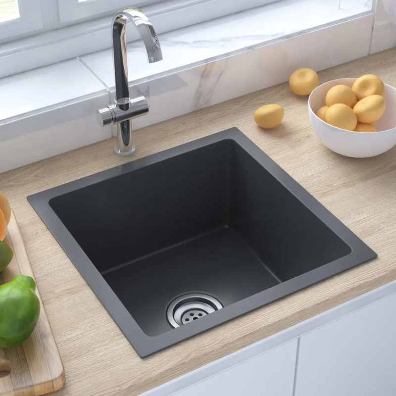 Belfry Kitchen Marcellina  400mm W Steel Flush Kitchen Sink, Black