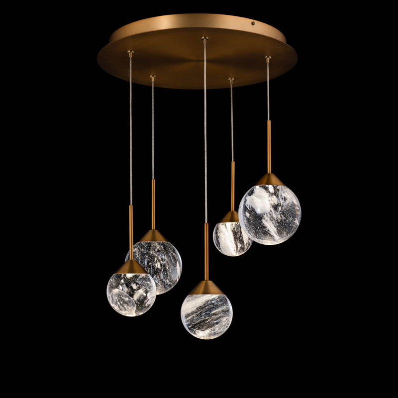 Quest 5 - Light LED Pendant, Aged Brass