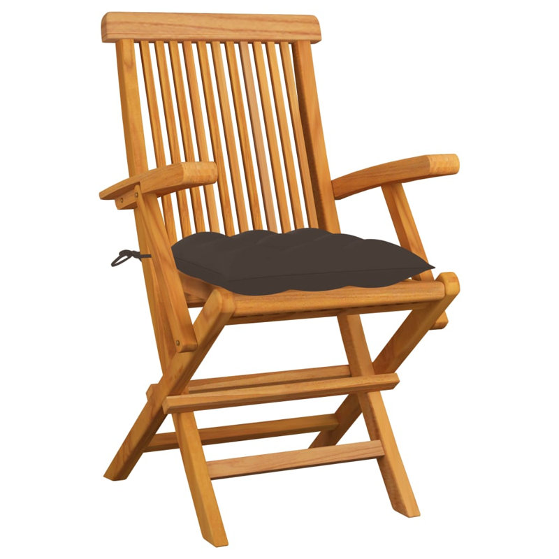 Chaise de patio pliante en teck avec coussin Dululu, Taupe