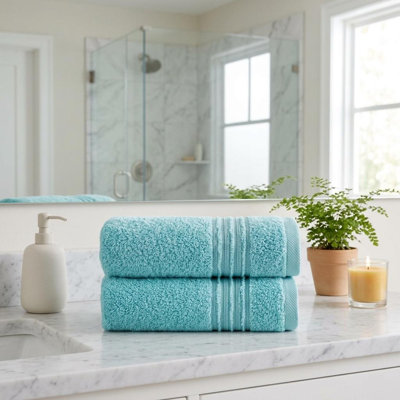 Lot de deux serviettes de toilette en coton turc turquoise 16" x 30"