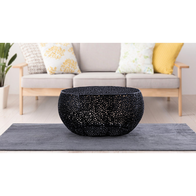 Table basse ronde de couleur noire, 32 pouces de largeur, coulée en aluminium, convient aux espaces de vie contemporains - largeur en pouces, cadre, maisons esthétiques