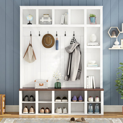 Farmhouse Wooden Style Hall Tree With 6 Hooks