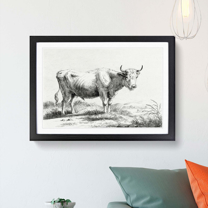 Curious Cow by Jean Bernard - Framed Print, 27cm H x 36cm W x 2cm D, Black Framed