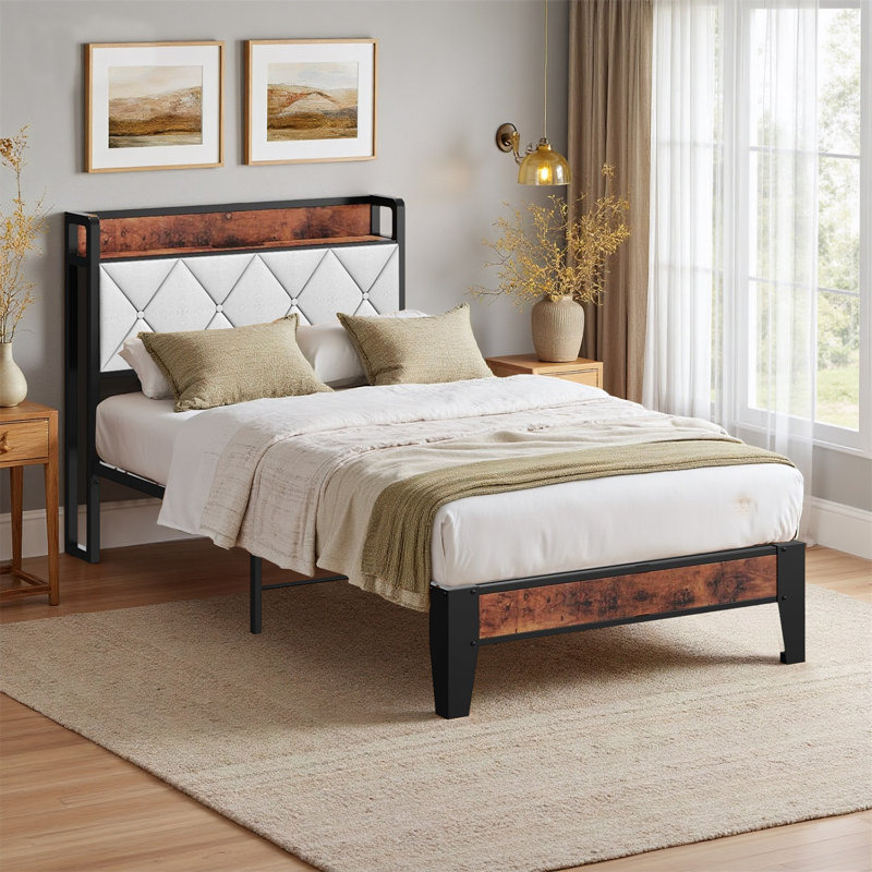 Upholstered Platform Bed with Headboard, Twin