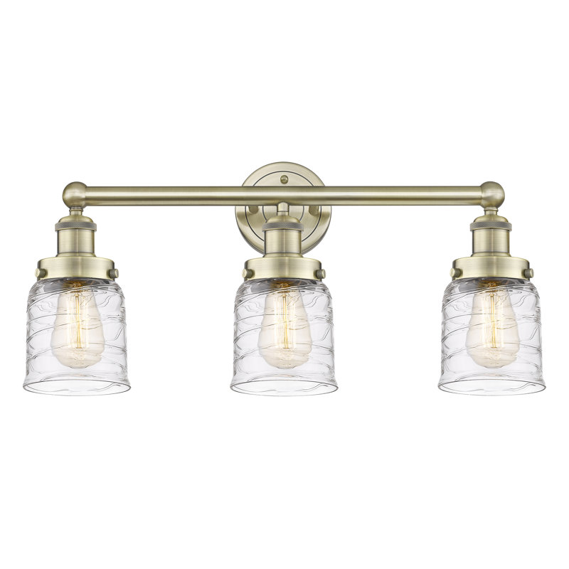 Éclairage de salle de bain à intensité variable à 3 lumières Armoni, Laiton antique, Tourbillon déco transparent