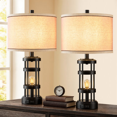 Ensemble de lampe de table 24 po ChenJoss avec veilleuse et ports USB, convient aux chambres à coucher, aux salons, aux bureaux et aux bureaux (ensemble de 2)