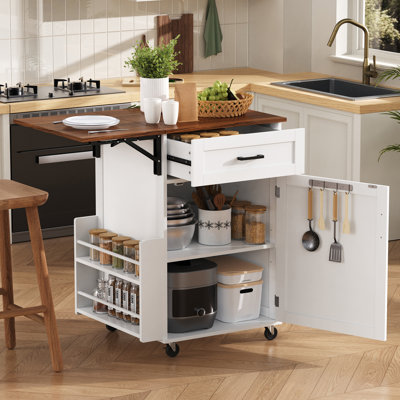 Farmhouse Kitchen Island Cart With Drop Leaf