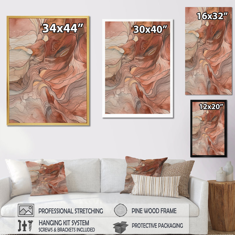 Chocolat, rêves, terre cuite, aquarelle - peinture abstraite, art mural, Cadre flottant noir, 44" H x 34" W