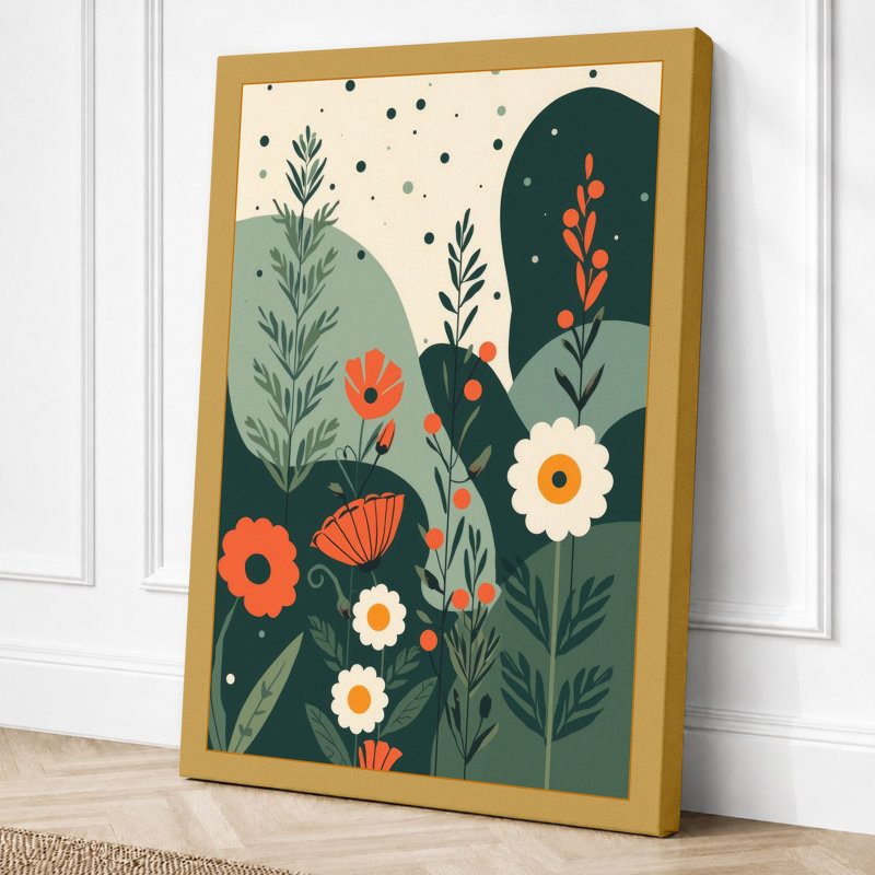 Stylized Garden Botanical - Wrapped Canvas, 24x16 - 61.0 x 40.6 cm, Ochre Border