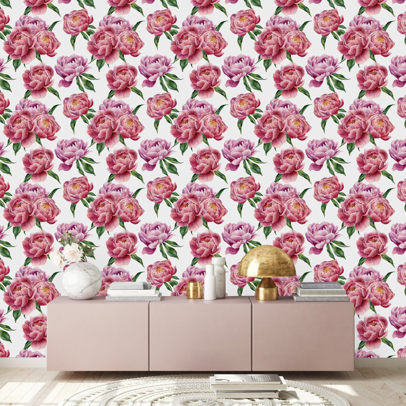 Papier peint pivoines, L 225 po x l 25 po