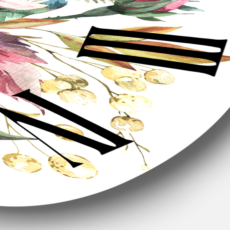 Vintage rétro avec lettres et fleurs sauvages - horloge murale maison de campagne, Surdimensionné