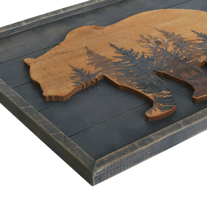 Décoration murale grizzly en bois fait à la main, H 12 po x l 16 po x P 0,83 po