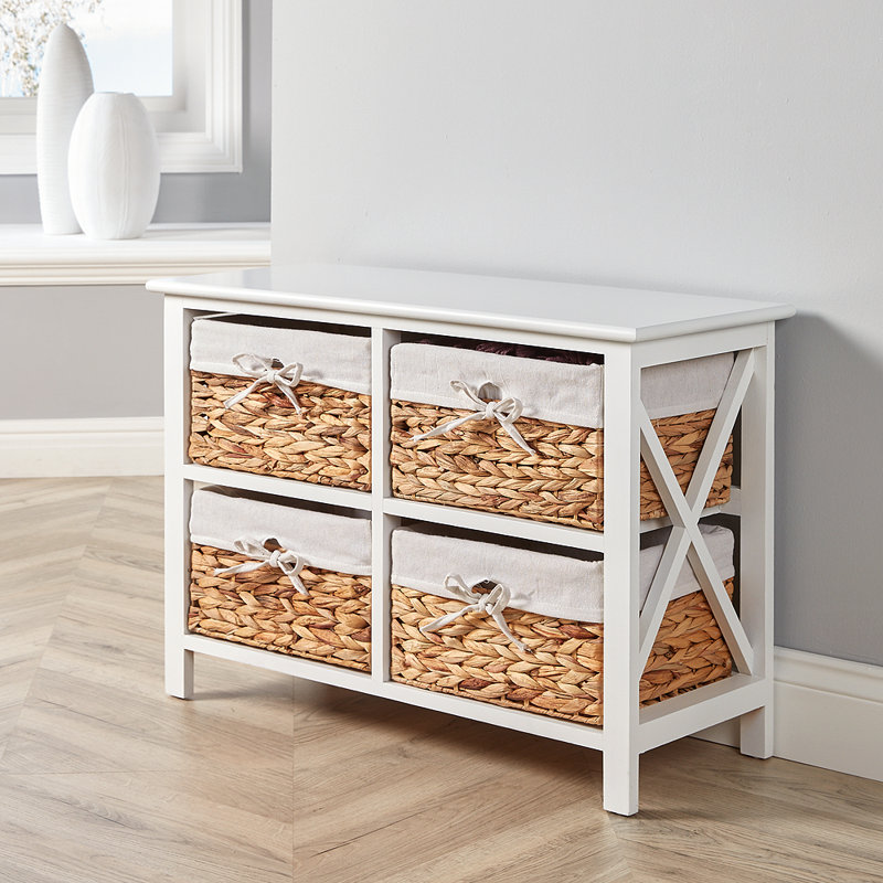 Frahm Fully Assembled 4 Wicker Drawer Wide Chest Storage Unit, White