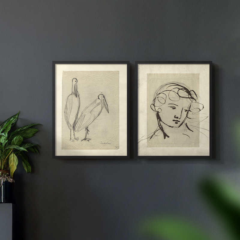 "Croquis rétro II", 2 pièces, Noir, H 10 po x l 16 po