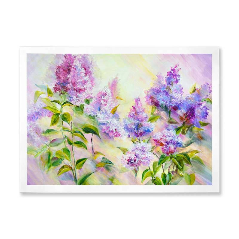 «Modern Modern Lilac Flowers», reproduction sur toile flottante, Cadre photo blanc, H 12 po x l 20 po x P 1 po