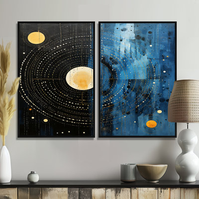 Bleu minimaliste lune V - art mural moderne bleu 2 panneaux