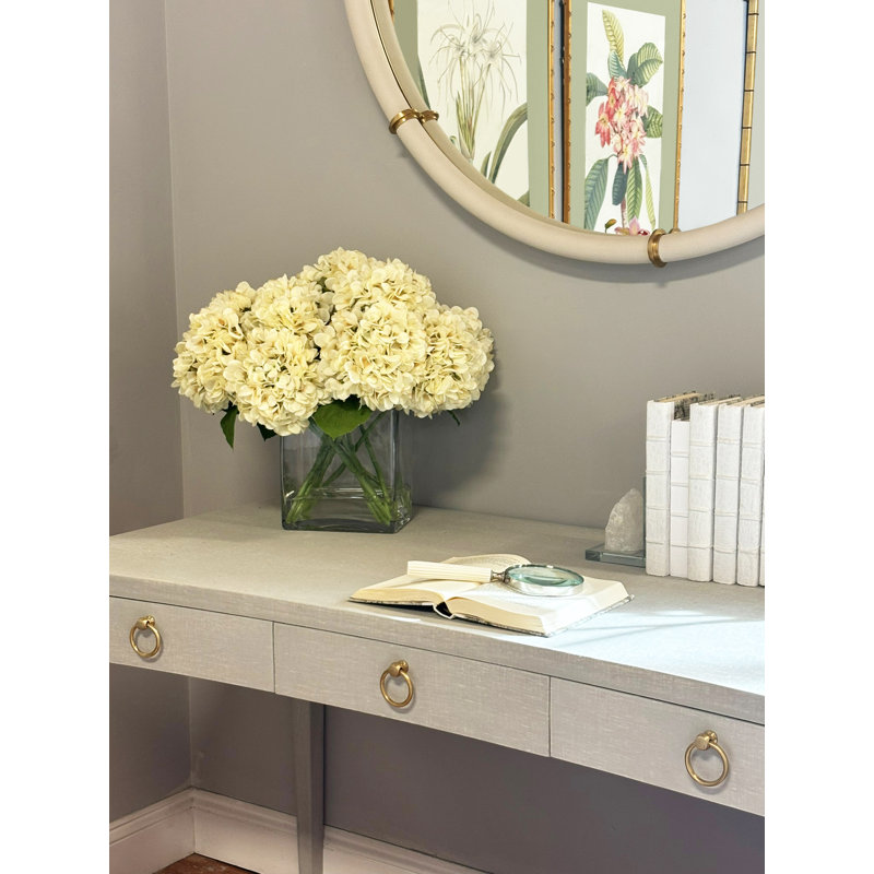 Hydrangea Bouquet In Bubble Glass Vase, Beige
